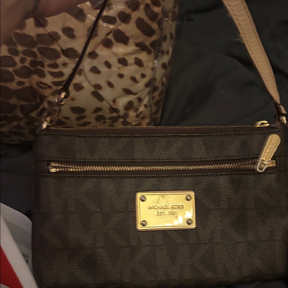 Michael Kors Dark Brown Crossbody Bag with Gold Accents